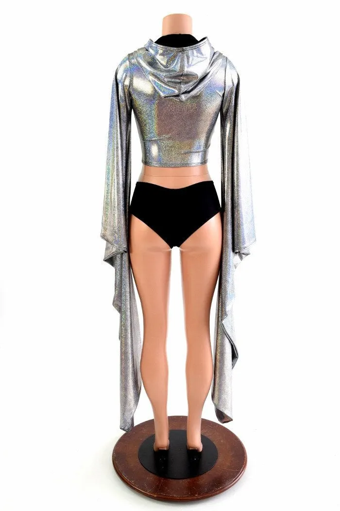 Silver Kimono Hoodie Crop Top