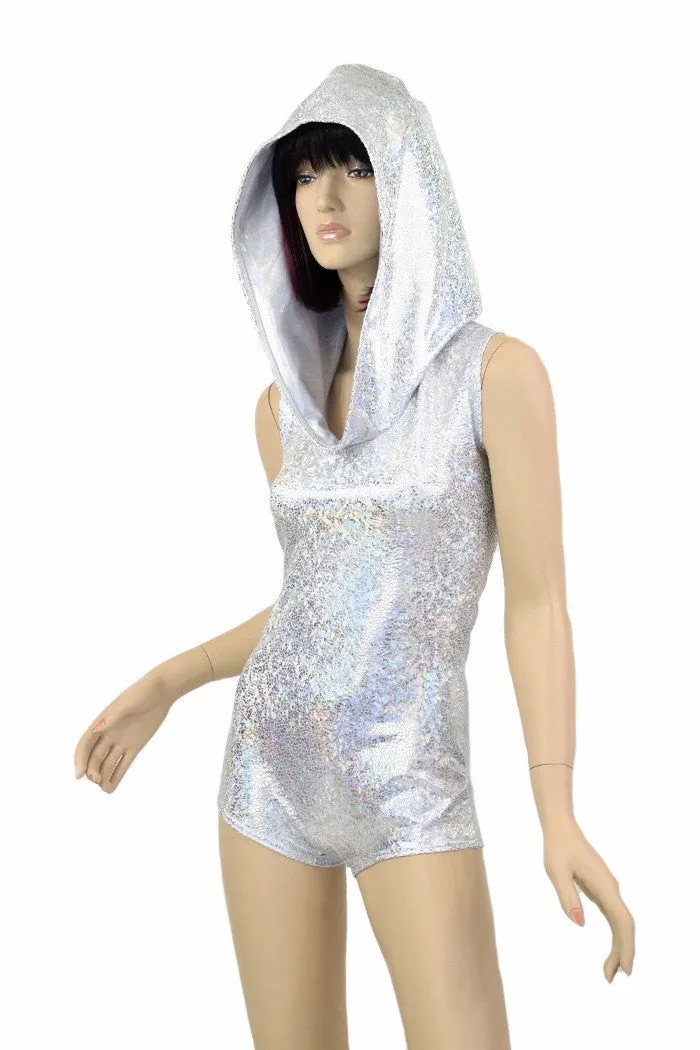 Silvery Sleeveless Hoodie Romper