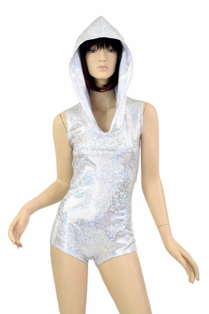 Silvery Sleeveless Hoodie Romper