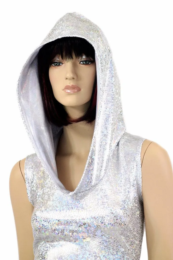 Silvery Sleeveless Hoodie Romper