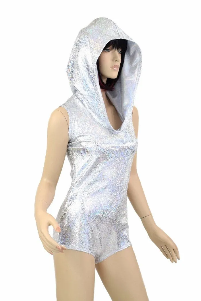 Silvery Sleeveless Hoodie Romper