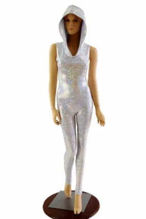 Silvery White Hooded Catsuit