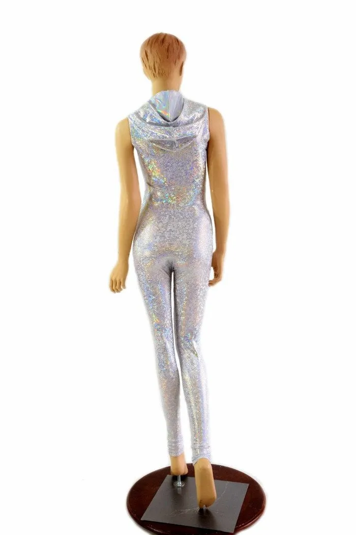 Silvery White Hooded Catsuit