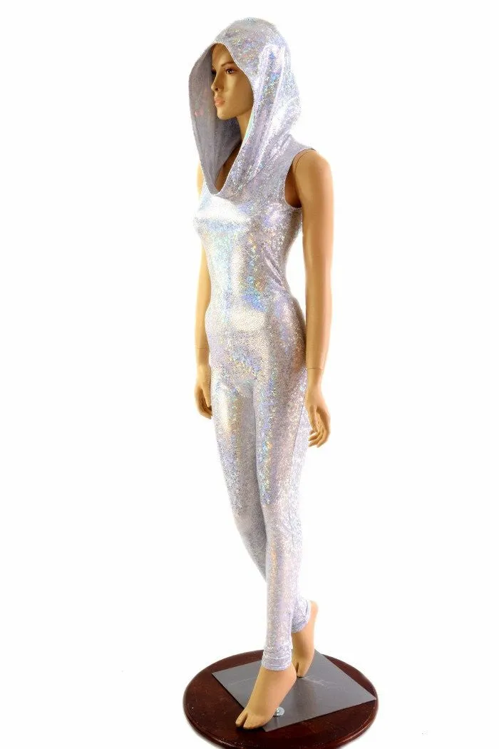 Silvery White Hooded Catsuit