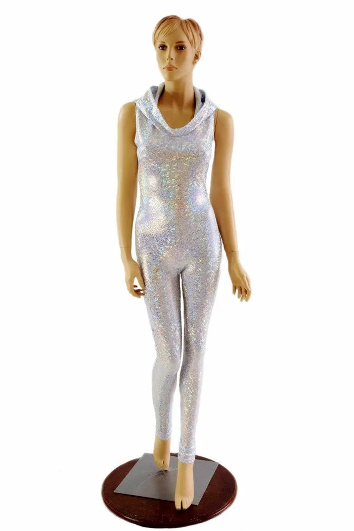 Silvery White Hooded Catsuit