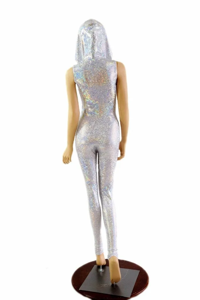 Silvery White Hooded Catsuit