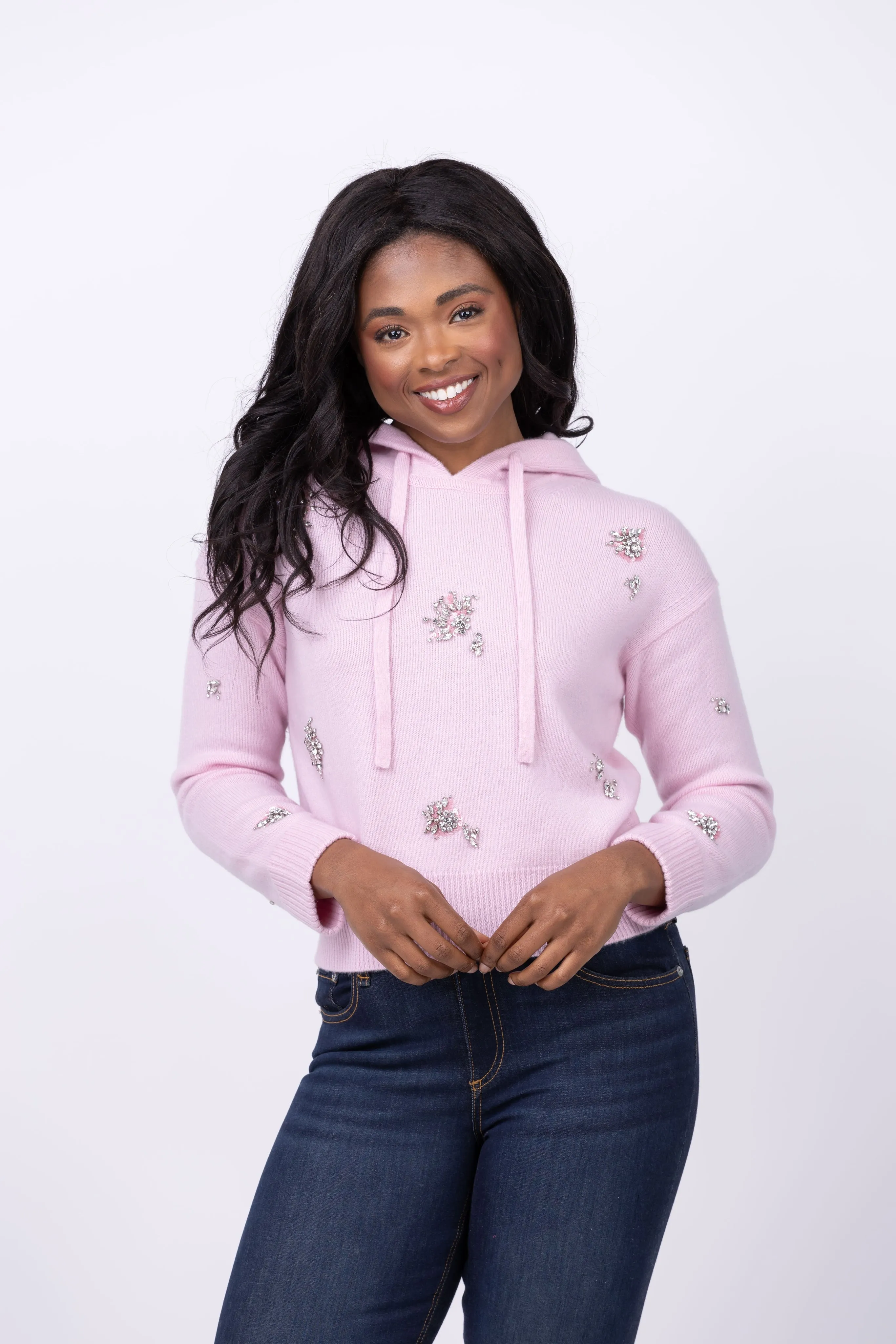 Simkhai Karmen Embellished Hooded Top in Ballet Pink