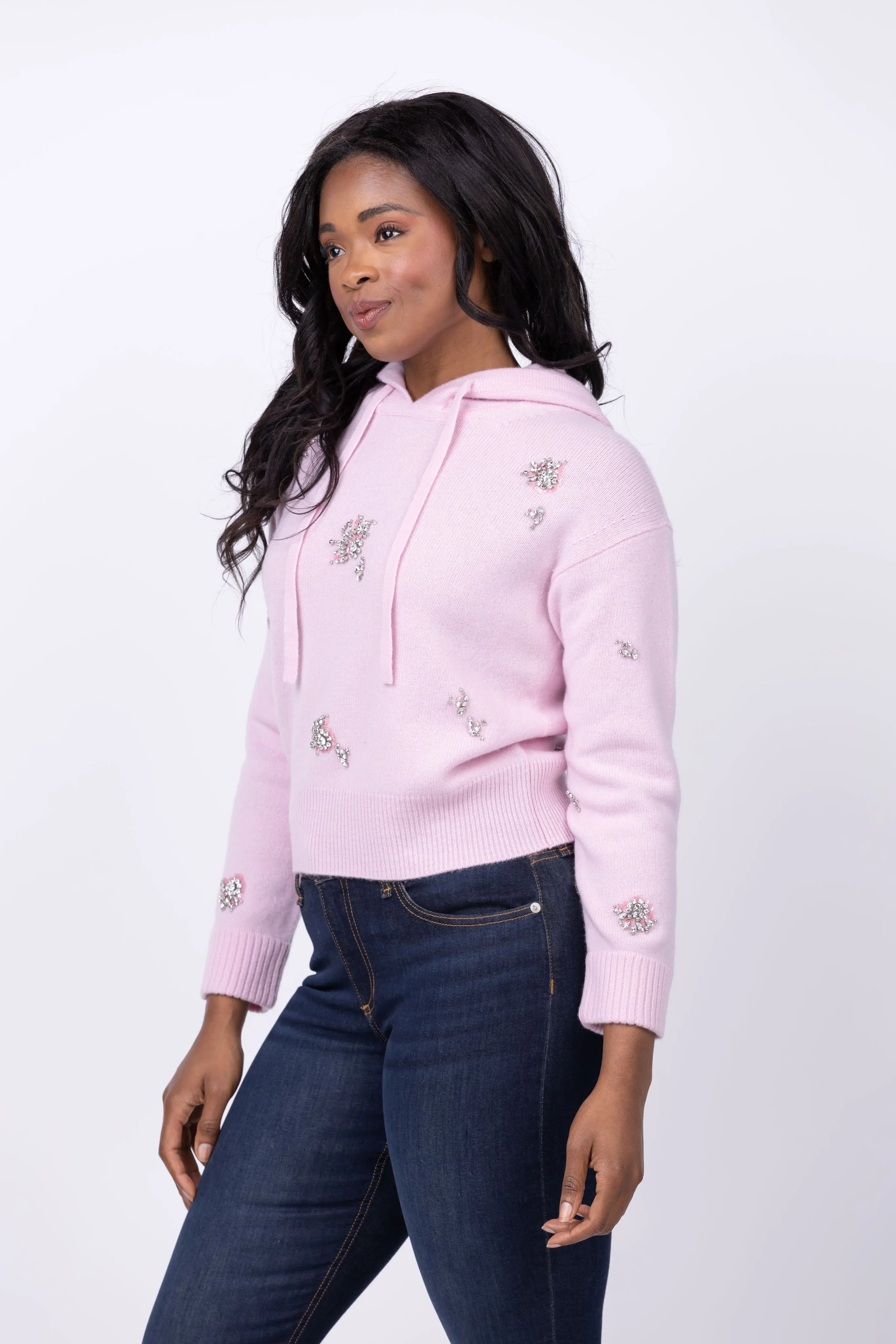 Simkhai Karmen Embellished Hooded Top in Ballet Pink