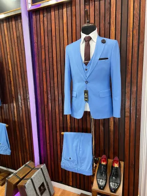 Sky Blue 3 Piece Slim Fit Suit