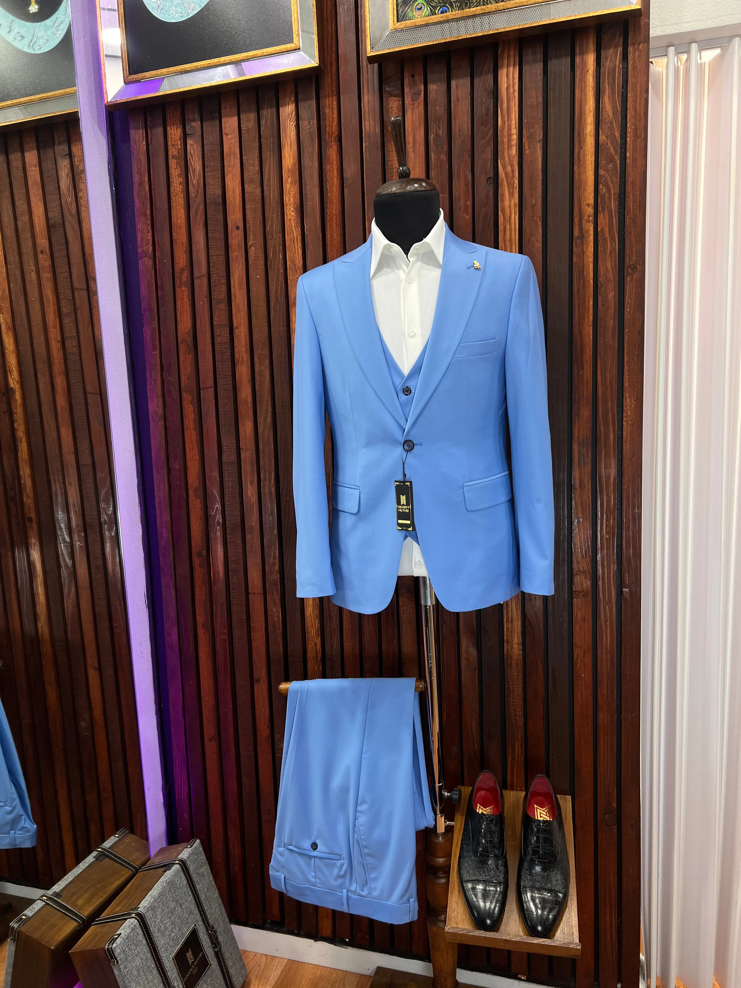 Sky Blue 3 Piece Slim Fit Suit