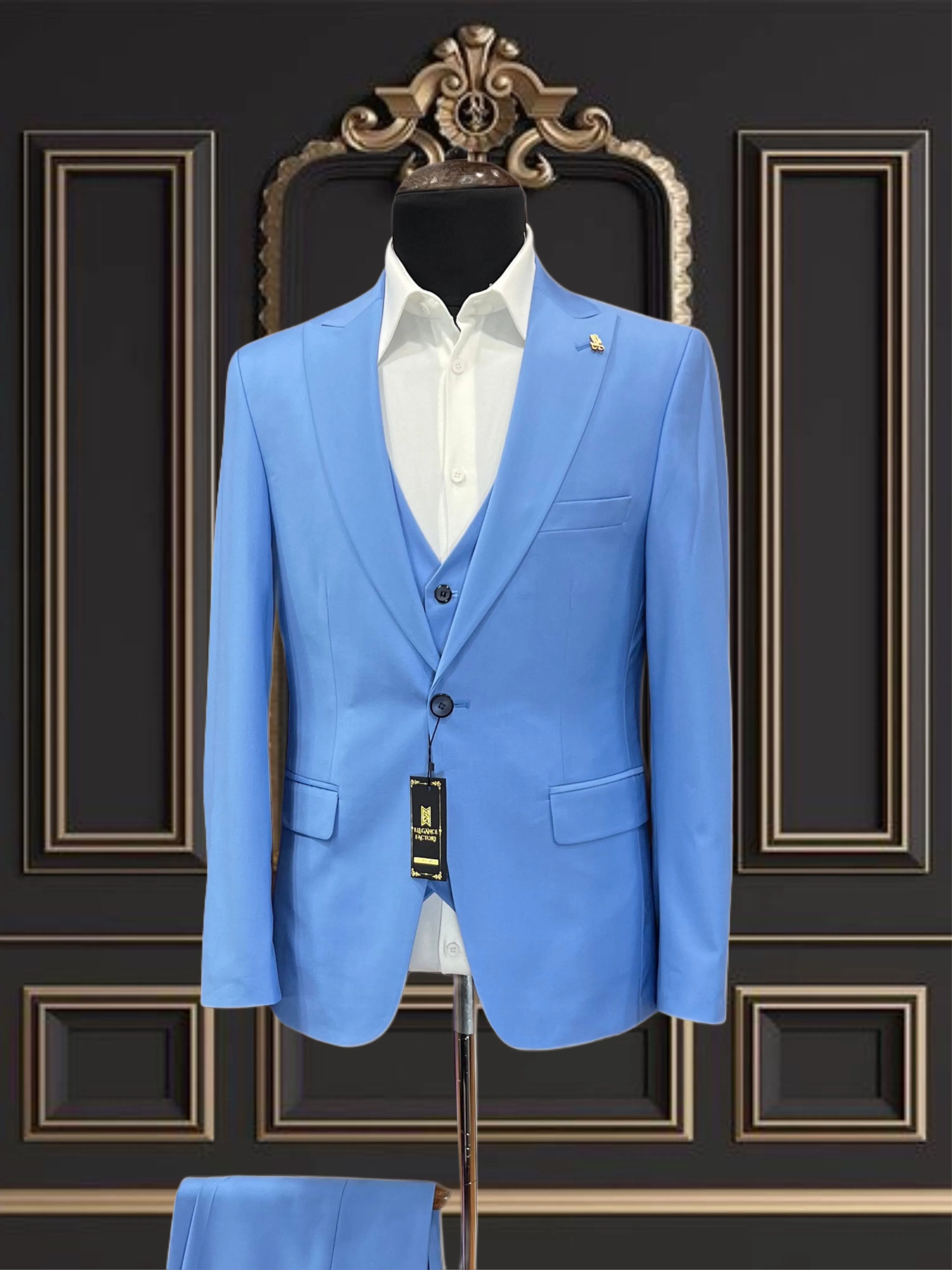 Sky Blue 3 Piece Slim Fit Suit