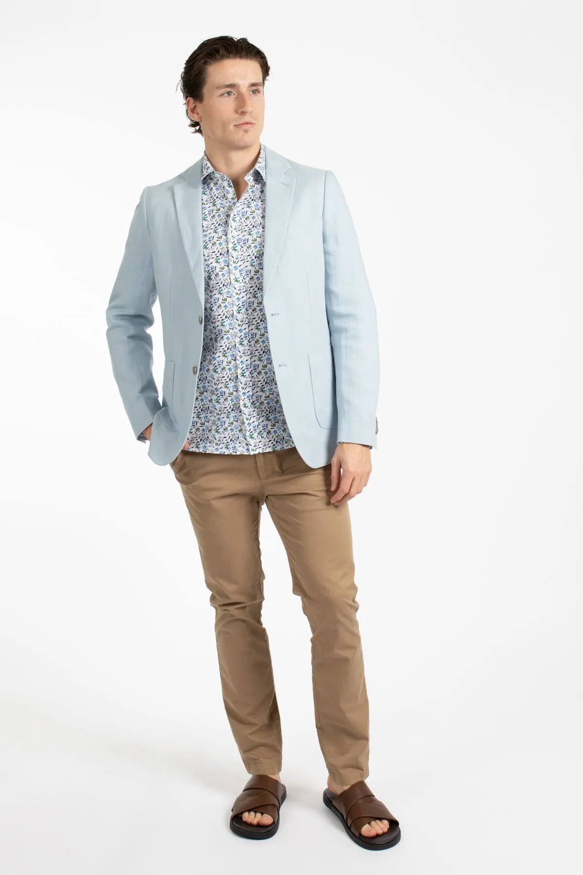 Sky Patch Pocket Linen Blazer