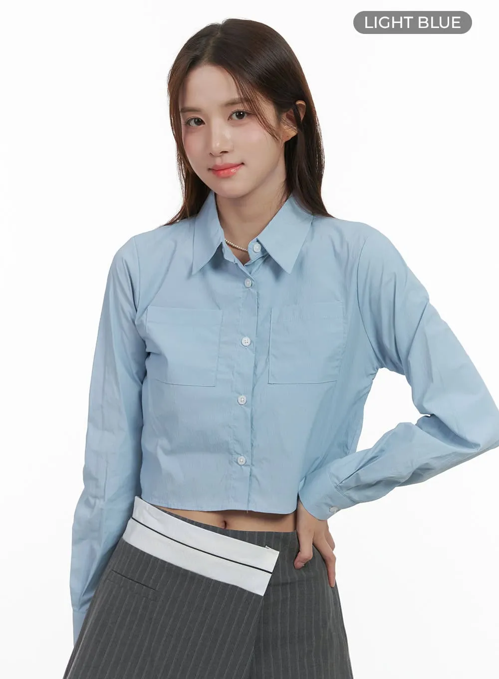 Sleek Collar Pocket Crop Shirt OS416