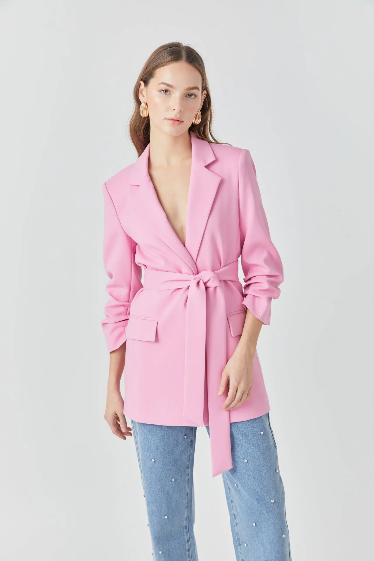 Sleeve Cinched 3/4 Blazer