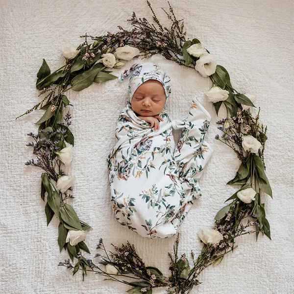 Snuggle Hunny Jersey Wrap with Matching Headwear - Eucalypt