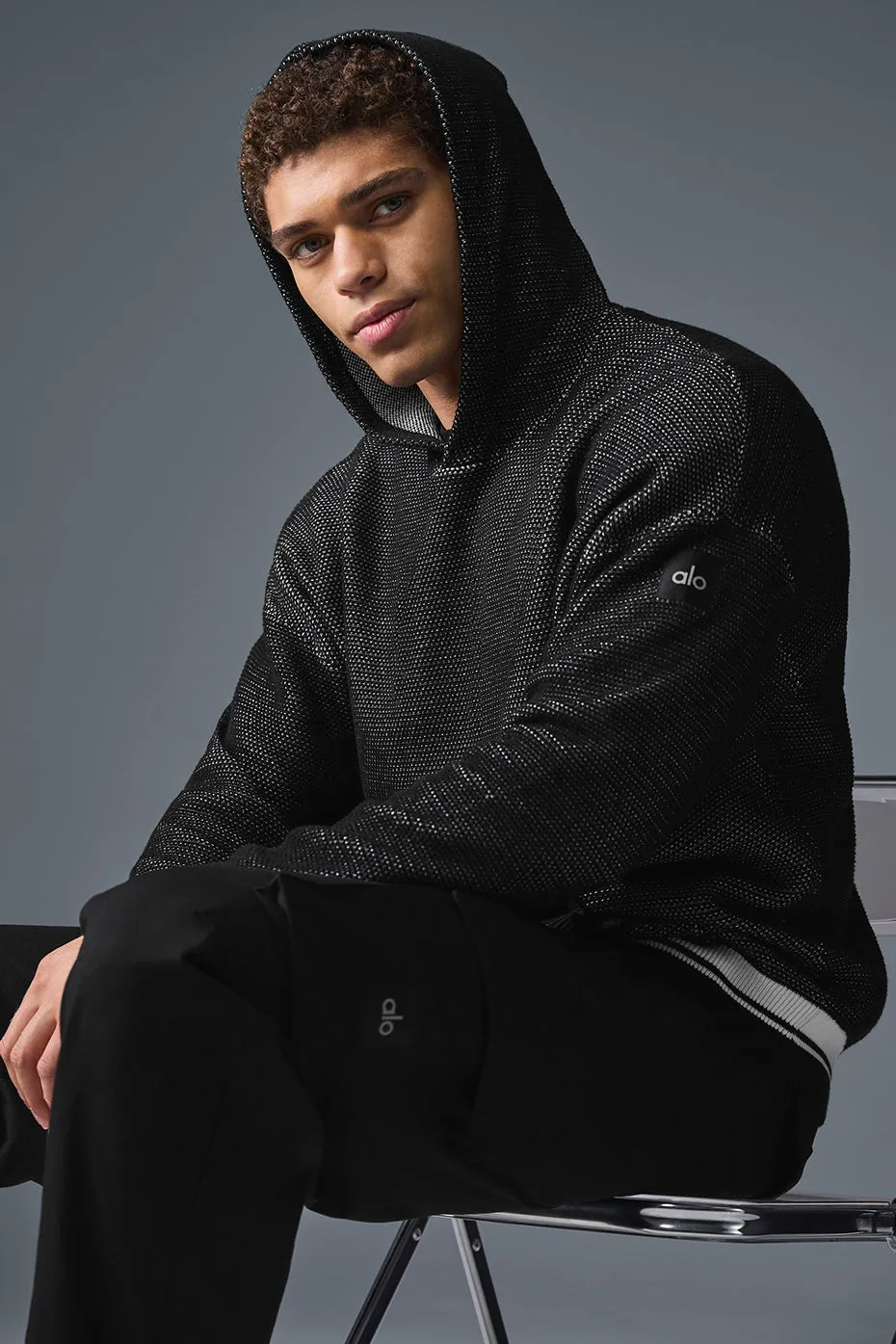 Sports Club Sweater Knit Hoodie - Black