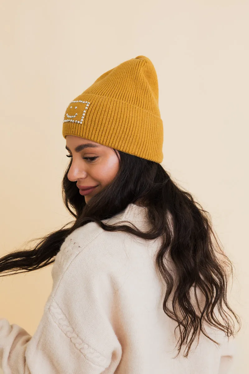 Square Sparkle Smiles Ribbed Beanie