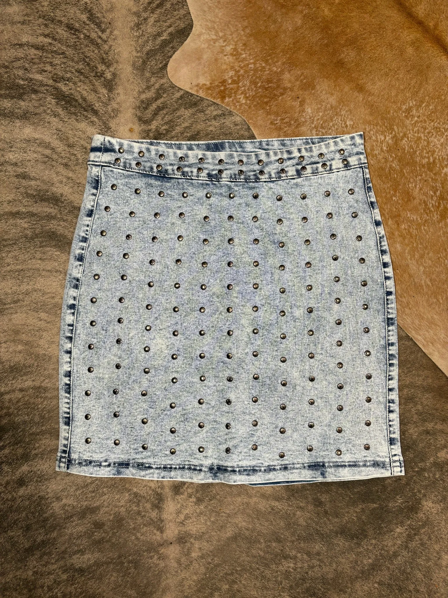 Studded denim skirt