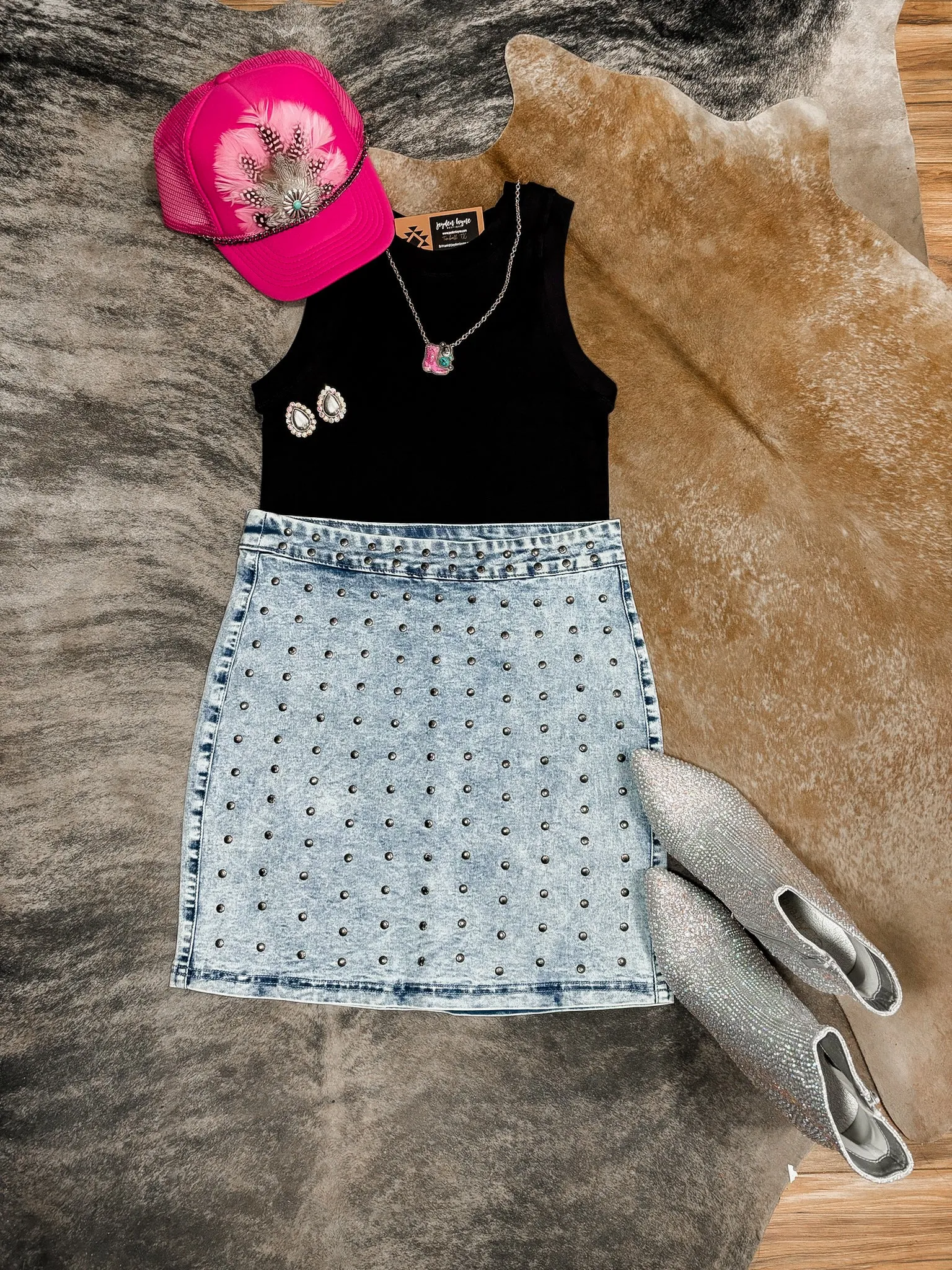 Studded denim skirt