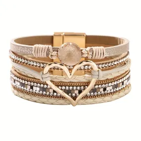 Stylish Bohemian Wrap - Multilayer PU Leather Bangle Cuff with Clasp, Adjustable Wristband Armband for Women, Fashionable Jewelry Accessory