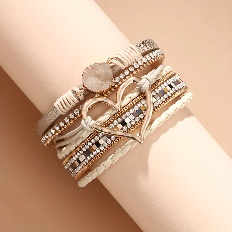 Stylish Bohemian Wrap - Multilayer PU Leather Bangle Cuff with Clasp, Adjustable Wristband Armband for Women, Fashionable Jewelry Accessory