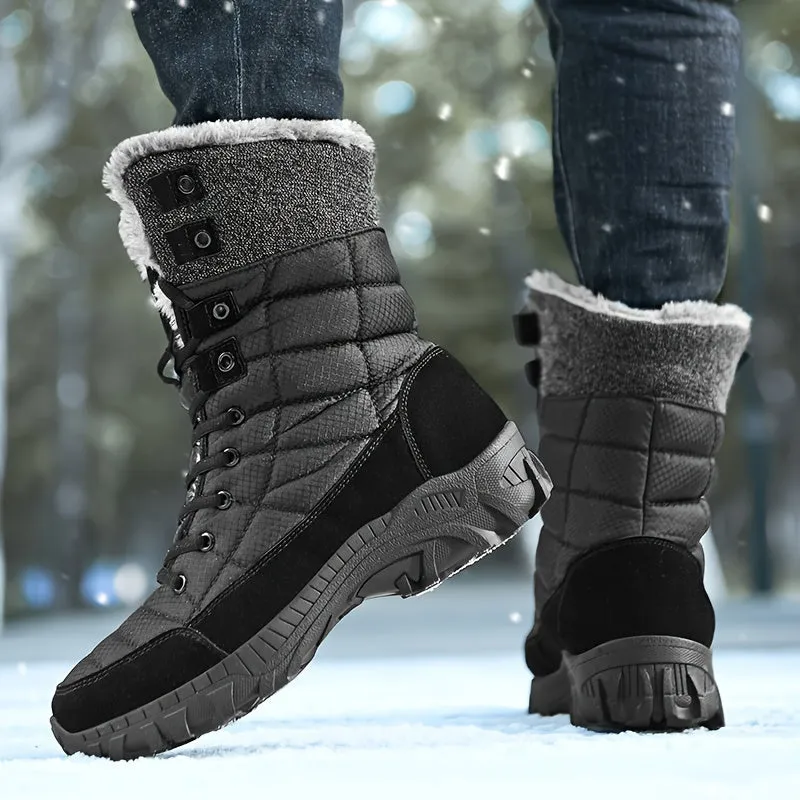 Stylish Men's Mid-Calf Winter Boots - Insulated, Non-Slip, Lace-Up, Round Toe Comfort