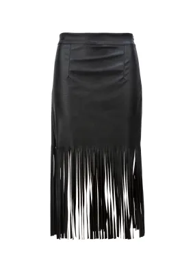 Summer Wild Faux Leather Midi Fringe Skirt