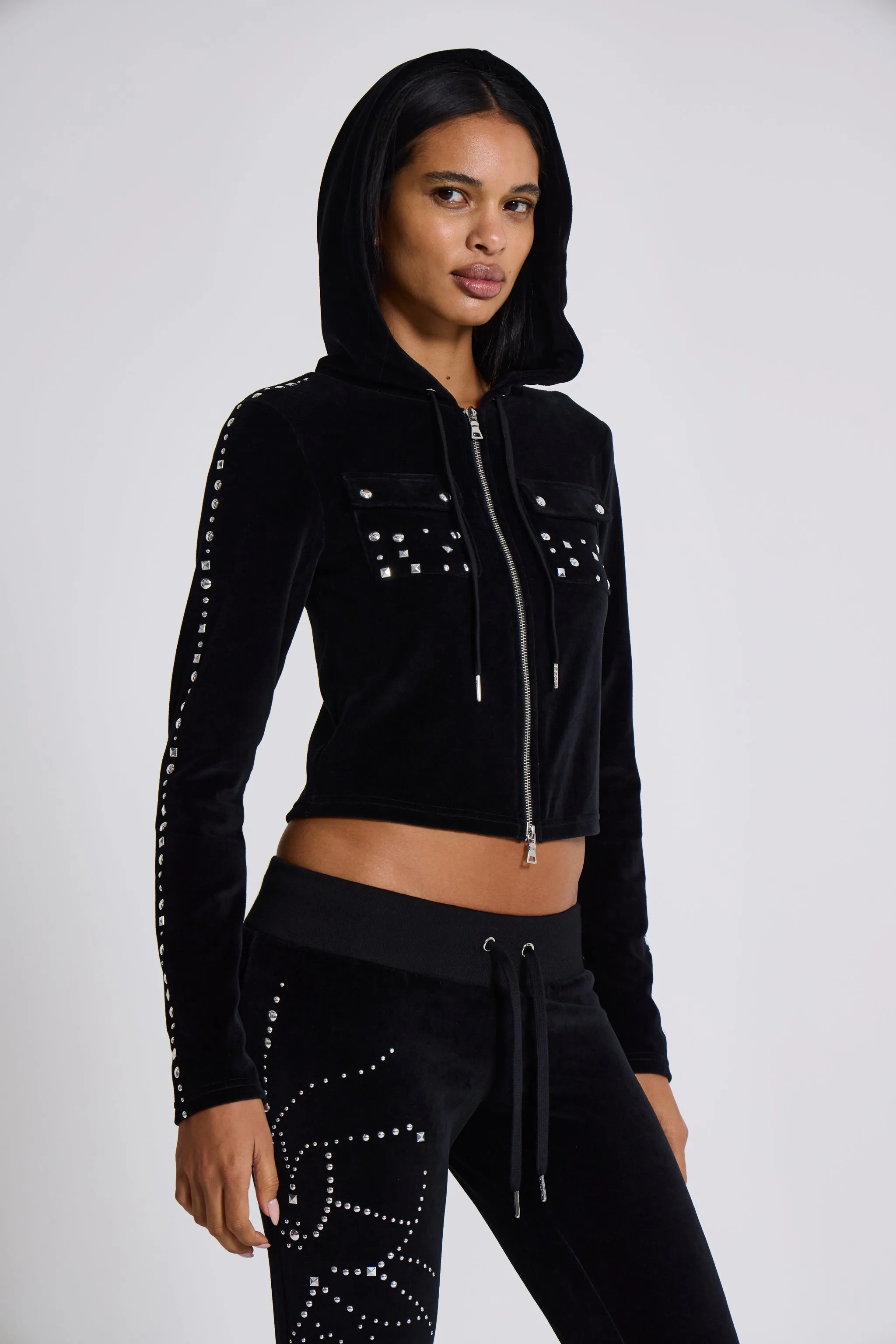 Superset Studded Velour Fitted Hoodie