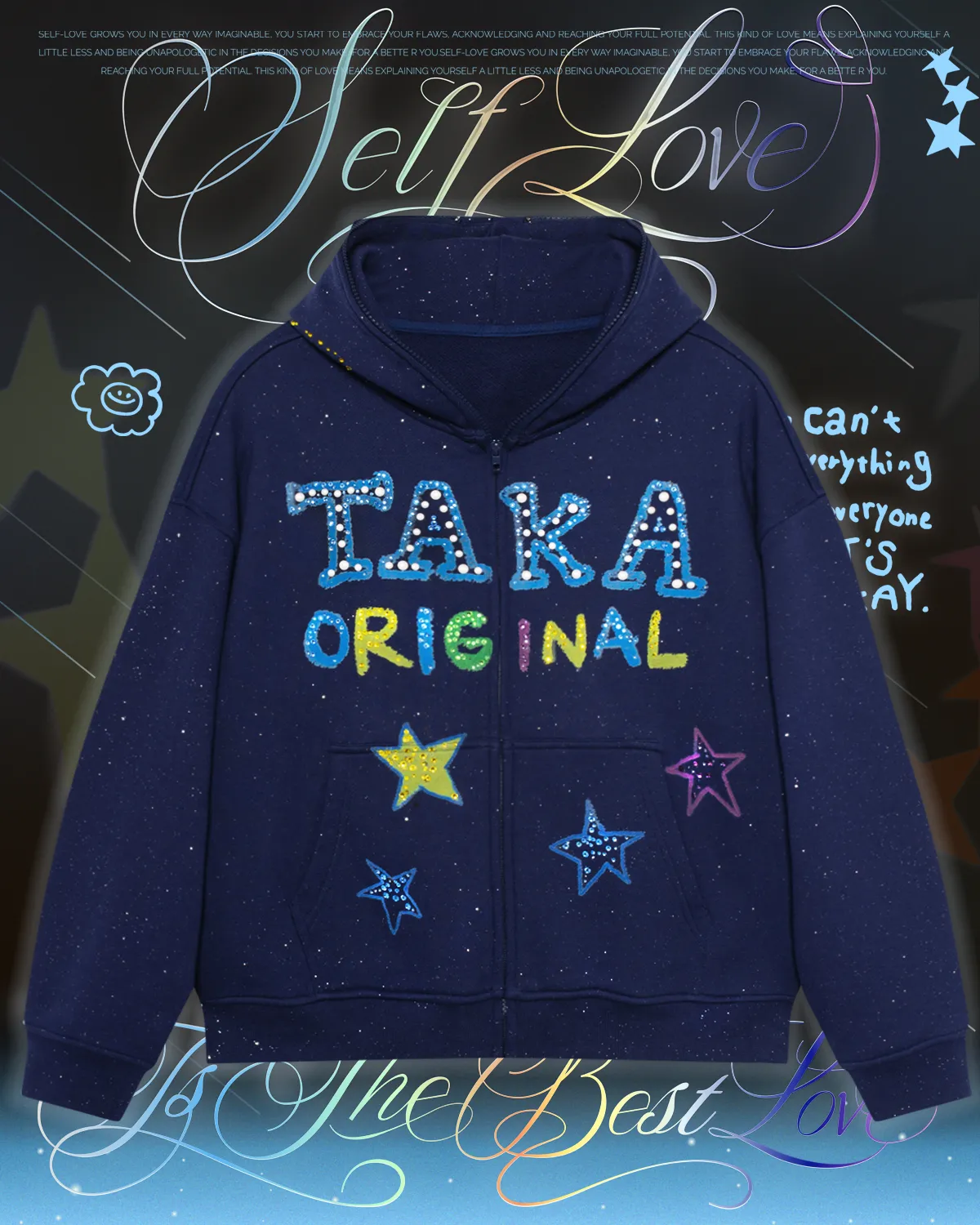 TAKA Original Self-Love Shimmer Night Sky Zip Hoodie