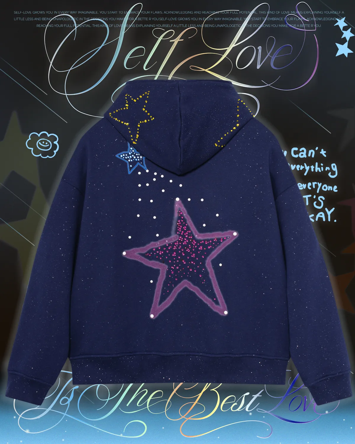 TAKA Original Self-Love Shimmer Night Sky Zip Hoodie