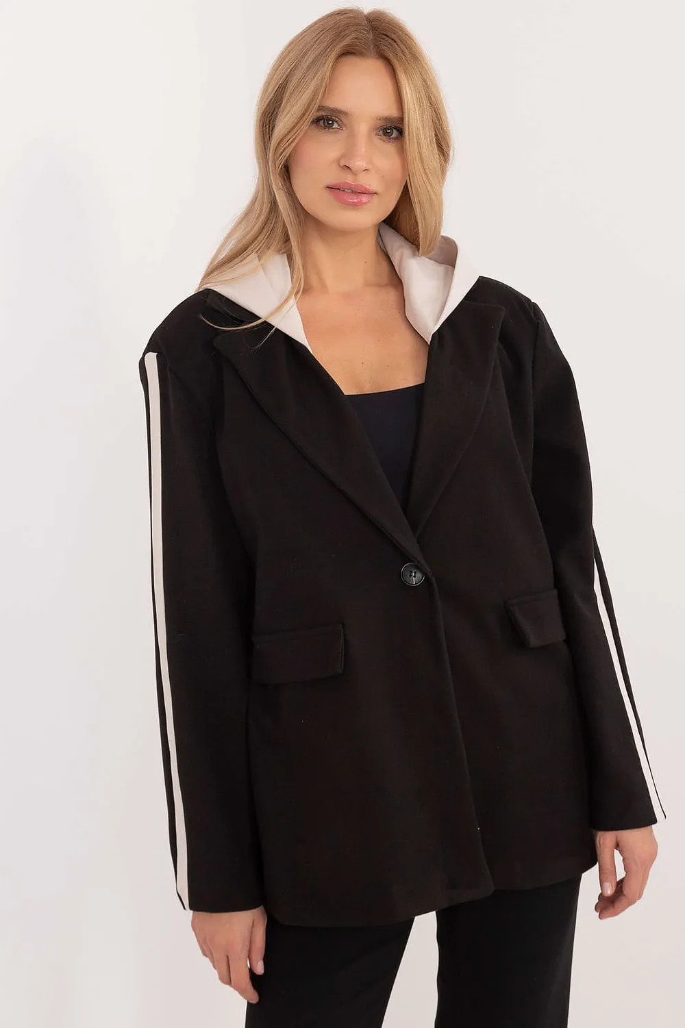 TEEK - Linear Buttoned Hooded Blazer Jacket