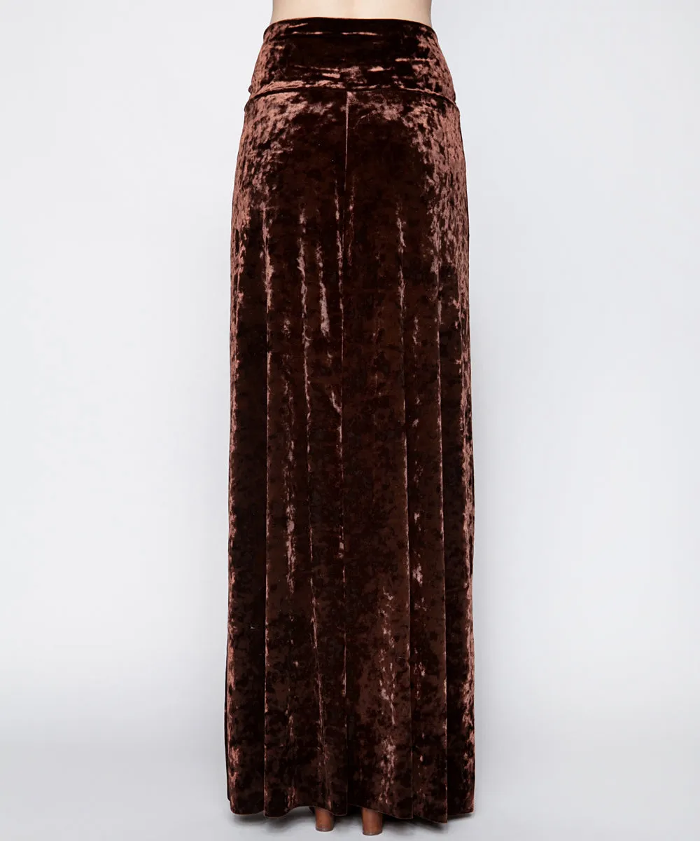 THE ARABELLA VELVET MAXI SKIRT IN CHESTNUT