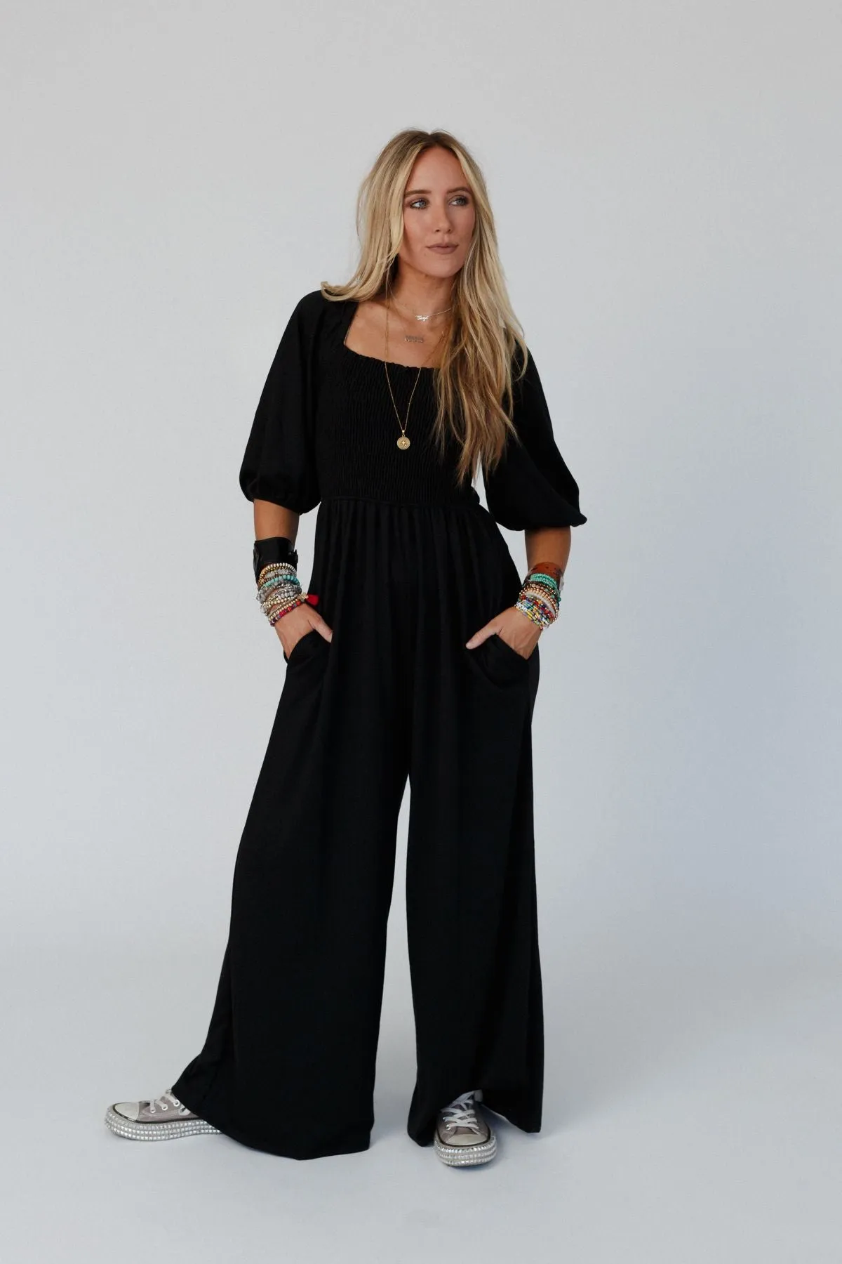 The Nest Nick Of Time Smocked Jumpsuit - Black