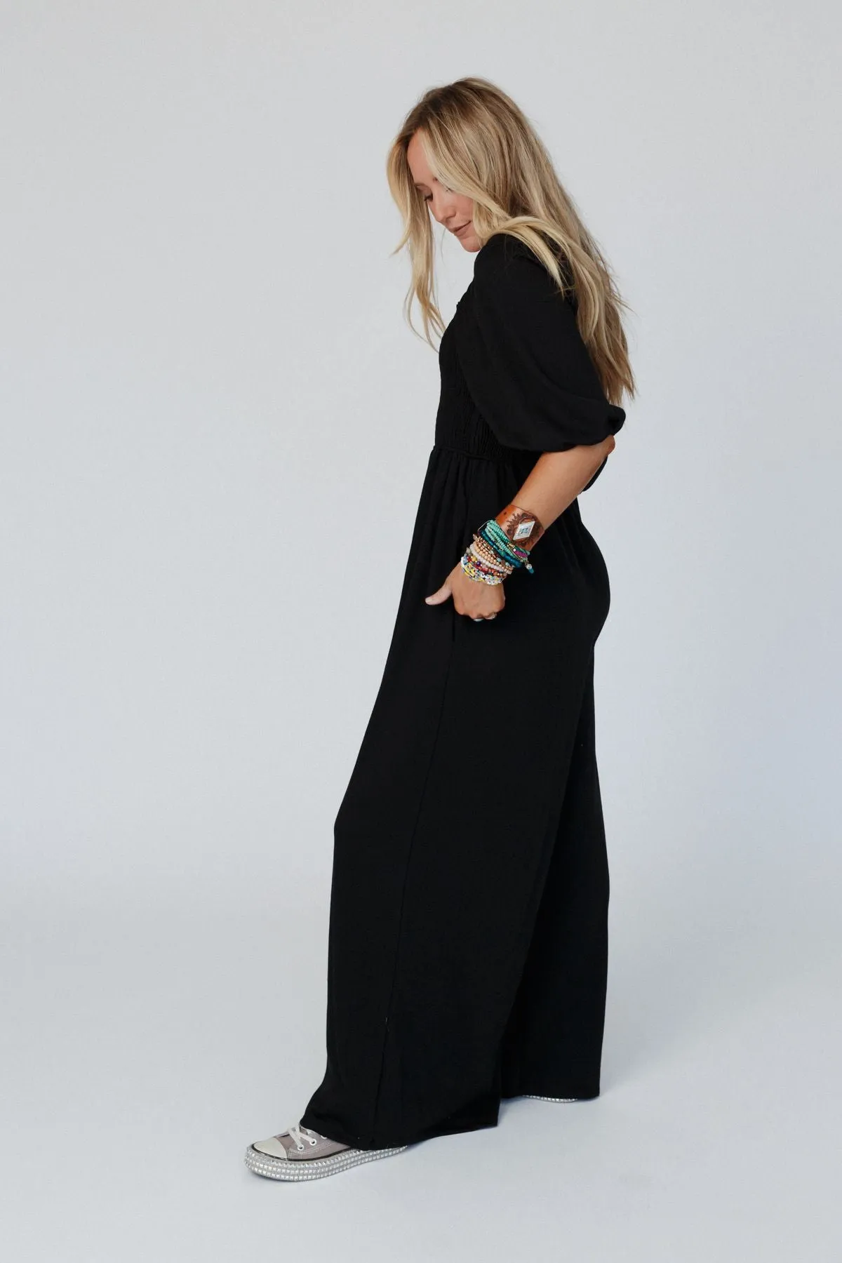 The Nest Nick Of Time Smocked Jumpsuit - Black