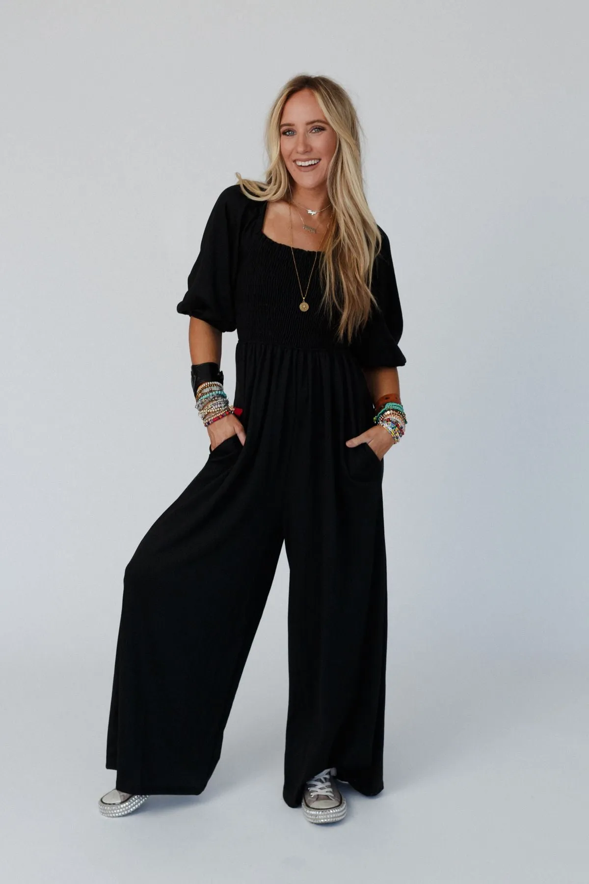 The Nest Nick Of Time Smocked Jumpsuit - Black