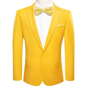 Ties2you Men's Suit Gloss Butter Yellow Notched Collar Silk Suit Jacket Slim One Button Stylish Blazer