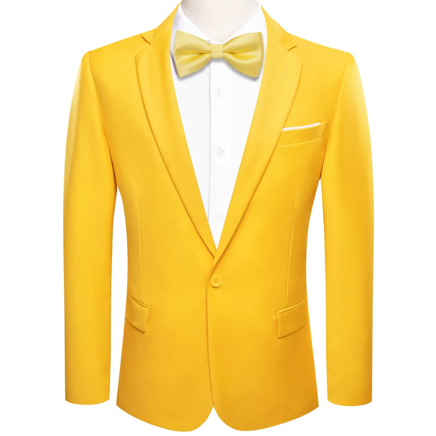 Ties2you Men's Suit Gloss Butter Yellow Notched Collar Silk Suit Jacket Slim One Button Stylish Blazer