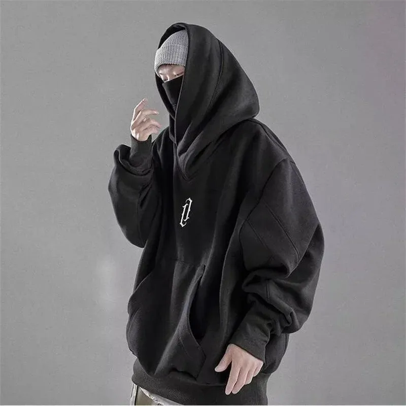 TOLEET-Embroidery Turtleneck Sweatshirt For Men Japanese Ninja Hoodies Autumn Hip Hop Fleece Pocket Streetwear Oversized Y2K Hoody