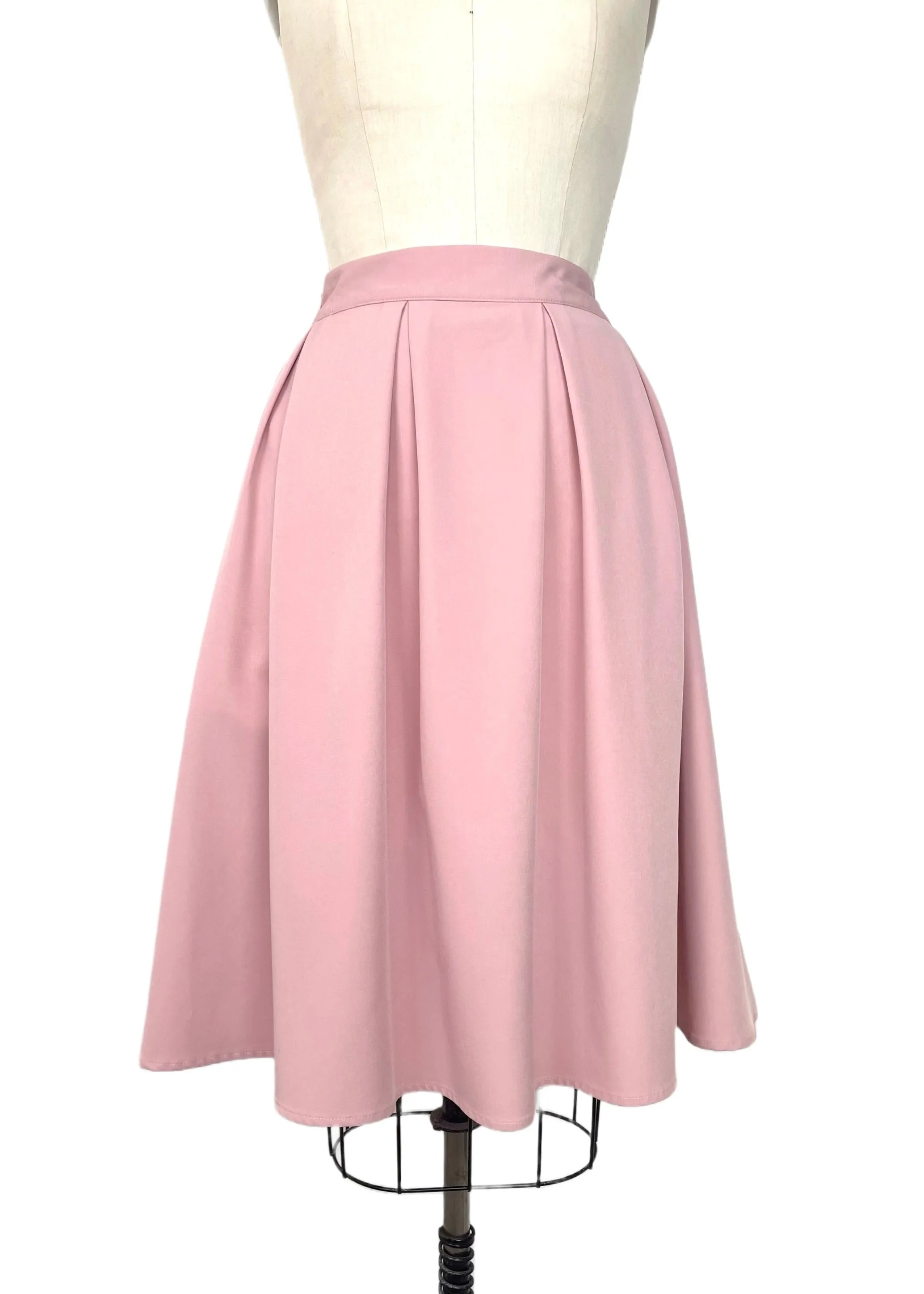 URBAN COCO Women's pink polyester twill box pleat circle midi skirt w/ side pockets, S