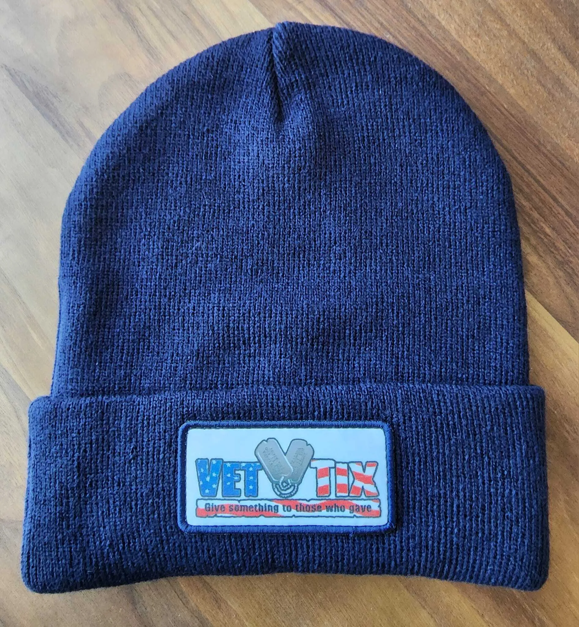 Vet Tix Beanie - 12in - Navy Blue with FLAG Patch - No Branch