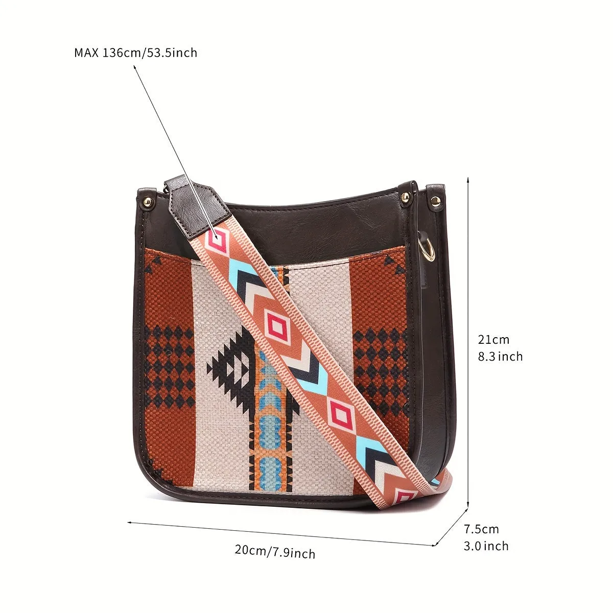 Vibrant Saddle Crossbody Bag - Made of High-Quality PU Leather with Adjustable Shoulder Strap, Stylish Crossbody Design, and Colorful Tribal Pattern - Inspired by Bohemian Western Cowboy Fashion, Perfect Shoulder Bag for Everyday Use