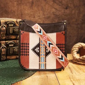 Vibrant Saddle Crossbody Bag - Made of High-Quality PU Leather with Adjustable Shoulder Strap, Stylish Crossbody Design, and Colorful Tribal Pattern - Inspired by Bohemian Western Cowboy Fashion, Perfect Shoulder Bag for Everyday Use