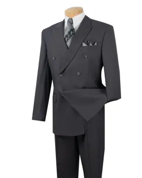 Vinci Regular Fit Double Breasted 2 Piece Suit with Flexible Elastic Waistband Heather Gray F-DC900