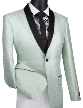 Vinci Slim Fit 2 Button Shawl Lapel Metallic Stripe Jacket (Aqua) BSF-12