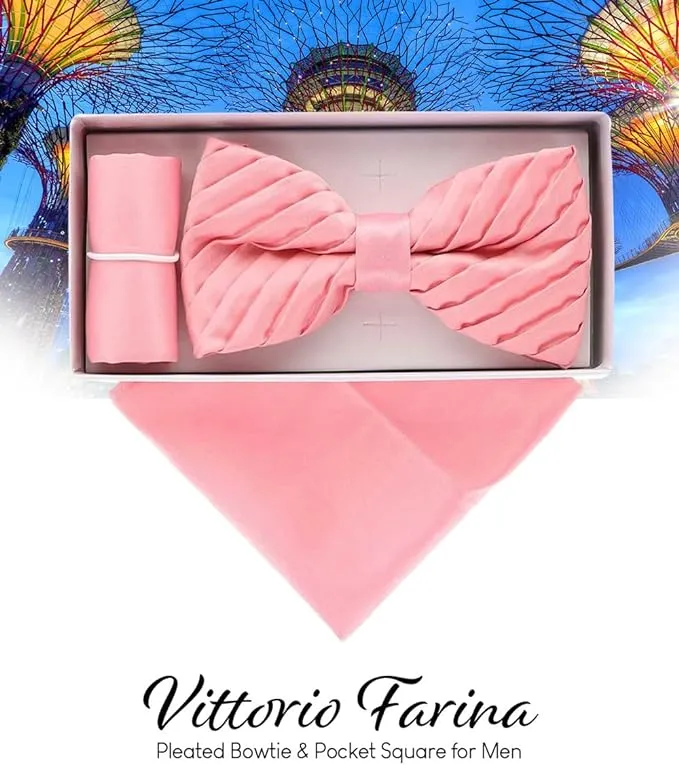 Vittorio Farina Men's Pleated Satin Bow Tie & Pocket Square in Gift Box