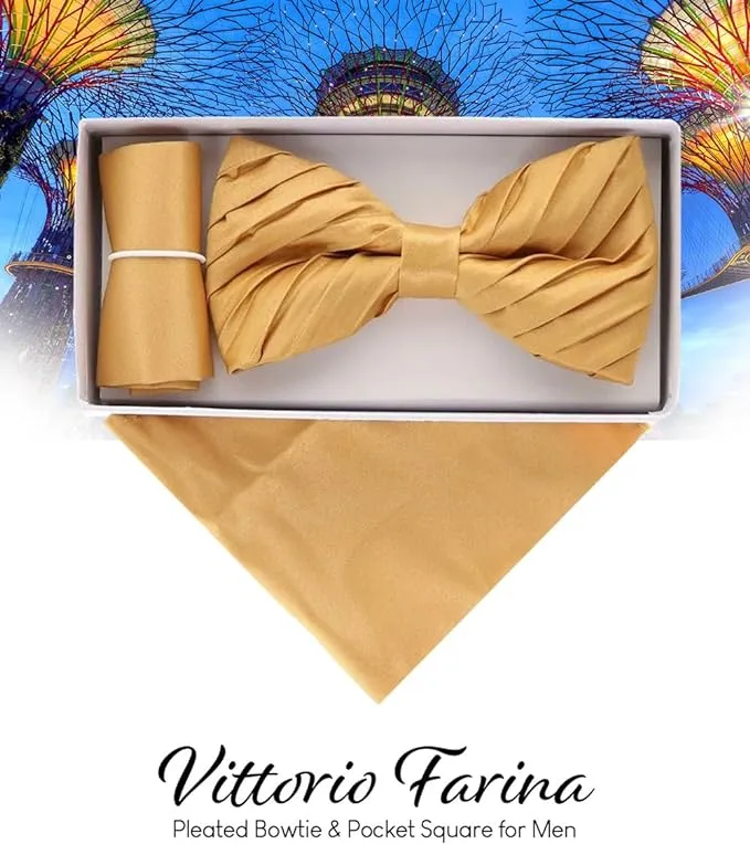 Vittorio Farina Men's Pleated Satin Bow Tie & Pocket Square in Gift Box