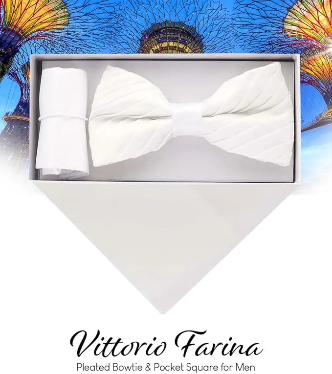 Vittorio Farina Men's Pleated Satin Bow Tie & Pocket Square in Gift Box