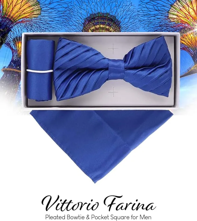 Vittorio Farina Men's Pleated Satin Bow Tie & Pocket Square in Gift Box