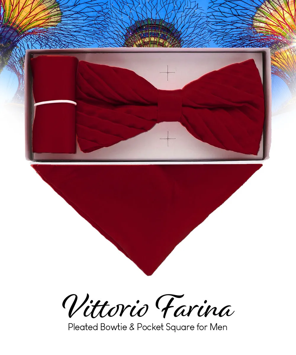 Vittorio Farina Men's Pleated Satin Bow Tie & Pocket Square in Gift Box