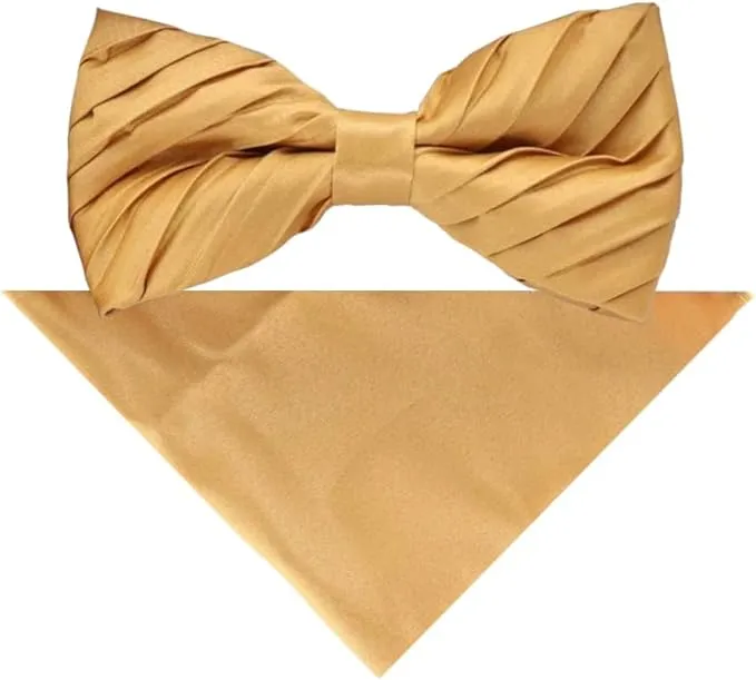 Vittorio Farina Men's Pleated Satin Bow Tie & Pocket Square in Gift Box